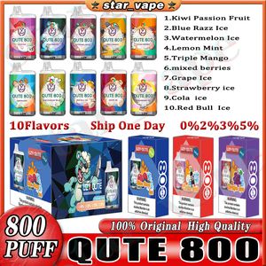 원래 Uzy Qute 800 퍼프 E 담배 0%2%3%5%일회용 10flavors Vapes Prefilled 3ML PODS 650mAH 배터리 vape 펜 장치 퍼프 800 vs Ski Ske Elux Legend Instock Now