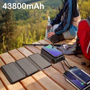 43800mah güneş enerjisi bankası hızlı qi kablosuz şarj cihazı iPhone 13 için Powerbank Samsung Huawei Xiaomi PD 20W Hızlı Şarj Powerbank