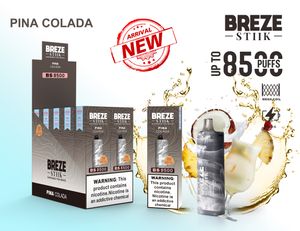 BREZE STIIK 8500 Puffs Vapes descartáveis Puff 17ml barras Razz azuis pré-preenchidas com bateria tipo C recarregável de 600mAh BS8500 Puffbar Vape bobina de malha desenechável