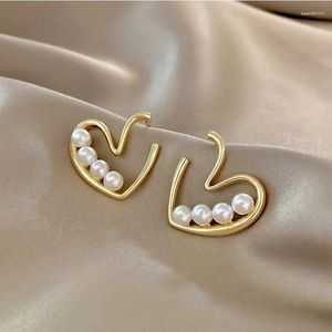 Studörhängen Vintage Pearl Love Heart For Women Show Thin Face Gold Color Ladies Ear Studs 2023 Trend smyckesörningar Tillbehör