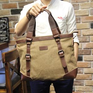 Briefcases Briefcase Bag Khaki Casual Vintage Multifunction Soft Men's Canvas Travel Handbag Crossbody Shoulder Messenger For Men