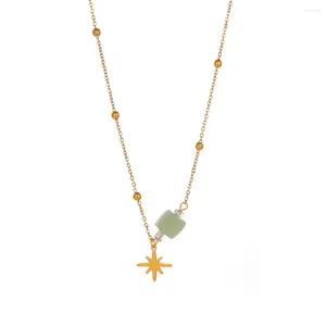 Pendant Necklaces Trendy Gold Plated Stainless Steel Star For Women Green Stone Metal Beads Chain Fashion Jewelry Waterproof