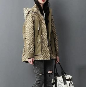23SSデザイナートレンチコート女性秋のフード付き長袖複数のポケットレディースジャケットコート