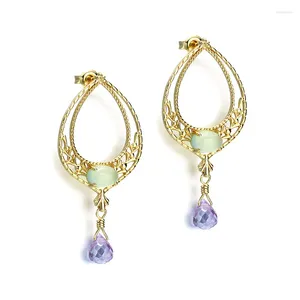 dangle earrings for women purple urather prehnite Stone 925 Sterling Silver Leaf Drop Earing Fine Jewelry Party Accessory