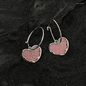 Hoopörhängen 925 Silver Needle Tassel Big Heart Earring For Women Girls Party Wedding Y2K Jewelry Gift E513
