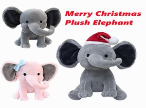 US Stock Kids Elephant Pluh Toys With Christmas Hat Party Pillow Cute Bow Tie Fyllda tecknade djur Soft Dolls Toy Sleeping Back4452816