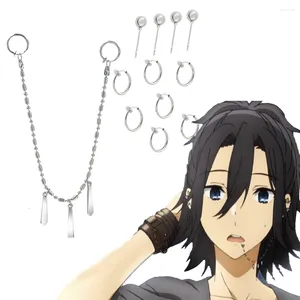 Orecchini a bottone Anime Horimiya Miyamura Izumi Clip per orecchio Orecchino a catena per labbra Acciaio inossidabile Punk Brinco Grunge Accessori per cosplay