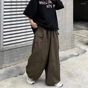 Calças masculinas perna calças masculinas retro homens streetwear oversize hip baggy carga japonesa vintage largo hop casual solto pára-quedas