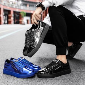 Venda Sapatos masculinos casuais azul espelho glitter tênis masculino plana streetwear hip hop sapatos de designer de luxo chaussure homme