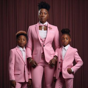 Pink Blazer Suits Long Sleeve High Waist Family Photography Women Blazer 3 Piece Set Office Lady Streetwear