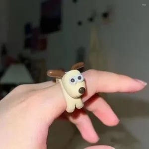 Cluster Rings Cute Anime Lamb Ring Personalized Cartoon Animal Dog Finger Enamel Painted For Men Women