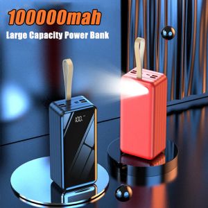100000 мАч Power Bank Портативное зарядное устройство Внешний аккумулятор для iPhone 13 12 Pro Xiaomi Huawei Samsung Powerbank со светодиодной подсветкой