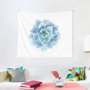 Tapeçarias aquarela tons azuis suculentas ilustração tapeçaria ornamentos para quarto engraçado