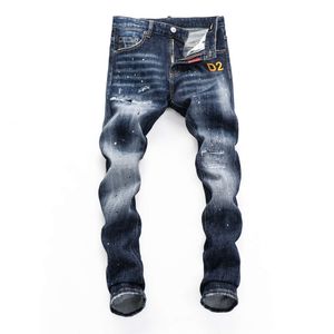 D2 Jeans Jeans da uomo Autunno e inverno Foro rotto Lavaggio elastico Piedi piccoli degli studenti universitari Pantaloni attillati con stampa alla moda da discoteca