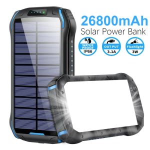 26800mah Solar Power Bank Fast Charger Powerbank för iPhone 14 Samsung Huawei Xiaomi med Camping Light Portable Solar Charger