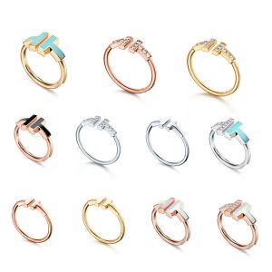 Ringar Diamond Ring Classic Fade T Square Ring Wedding Ring Open Rings Women 18K Gold Plated Wire Ring Men Titanium Silver Rose Rose Gold