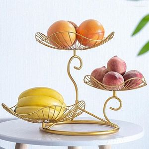 Piatti Vassoio portaoggetti a tre strati Cesto in filo metallico a forma di foglia in stile nordico Organizzatore da cucina Decorazioni per la casa Piatto da frutta Porta snack Soggiorno