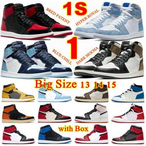 Size 14 Big 15 2022 Bred Patent 1S 4S Tour Yellow designer shoes Hyper Royal Chicago Black Toe Blue Chill Dark Mocha Shttered Backboard Mens sports sneakers trainers