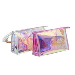 Transparente Laser-Waschtasche, wasserdichte Reisetasche, PVC-Aufbewahrungstasche, Regenbogen-Make-up-Tasche, bedrucktes Logo als Partygeschenk