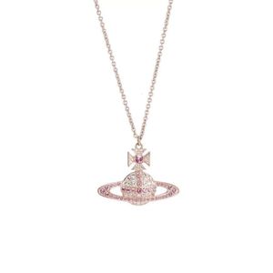 viviane westwood Fashion women Designer Viviennes Westwoods Necklace Same Pink Saturn Planet Full Diamond Necklace for Women's with box Chain wedding gift