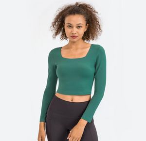 34 beskära skjortor Slim Fit Long Sleeve Tops Yoga outfit Inbyggd vadderade koppar Sexig fitness skjorta stretchiga hudvänliga kläder för på resan varje dag TOP3455862