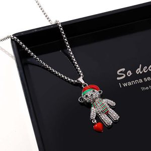 Trendy Cute Full Diamond Christmas Bear Women's Jumpy Hip Hop Pendant New Necklace Jewelry