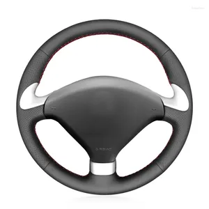 Capas de volante costuradas à mão preto pu couro artificial envoltório de carro para 307 CC 2004-2009 SW 407 S