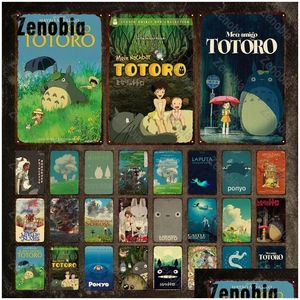 Metal Painting Classic Japanese Animated Film Poster Tin Sign Totoro Posters Signs Wall Art Iron Paintings Vintage Cartoon Plaque Pl Dheb5