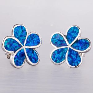 Stud Earrings KONGMOON Plumeria Navy Dark Blue Fire Opal Silver Plated Jewelry For Women Piercing