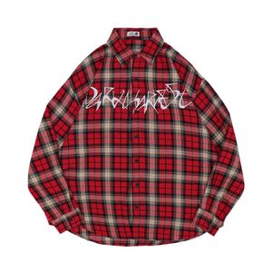 Spring and Autumn Checkered Shirt Men's Street Fashion Letter Embroidery Loose Polo Collar Long Sleeve designer Shirt Coat Versatile