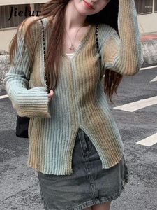 Maglioni da donna Jieur Ins Autunno Casual Slim Donna Pullover Moda scollo a V lavorato a maglia Donna Verde Grigio Street Chicly Top femminile