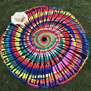 Tapissries Tapestry Women Chic Colorful Tassels Tryckt Bohemian Beach Mat Yoga Sunblock Round Bikini Cover-up Filt