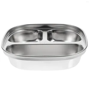 Bowls Compartment Plate Household Tableware Metal Trays Divided Dish Lunch Rectangle Serving Fruit Stainless Steel