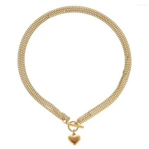 Anhänger Halsketten MinaMaMa Mehrschichtige Edelstahlkette mit Herz Halskette Frau Toggle Choker Kragen Valentinstag Schmuck