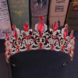 Hair Clips KMVEXO Red Black Crystal Wedding Bridal Tiara For Bride Gold Color Rhinestone Crowns Headband Jewelry Accessories