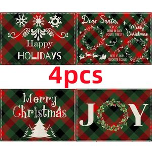 Bordslöpare 4st Lot Linen Christmas Placemats 30 45cm Tree Snowmen Print Dining Mats 2024 Xmas Party Pads Decor 231030