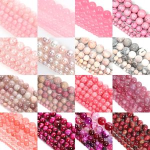 Kamienne koraliki naturalne różowy kwarc kryształ pereł szklany Jaspers Stripe Agat Kulki do biżuterii Making DIY Bracelets Akcesoria biżuterii modne