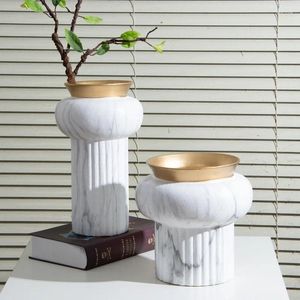 Vase Nordic Style Light Luxury Craft Ornaments Marbling Home Living Room Conference El Lantern Vase Ceramic