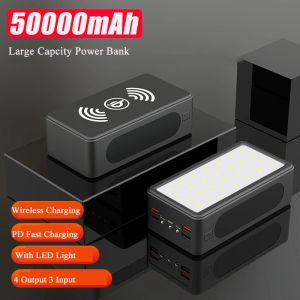 Büyük Kapasiteli Güç Bankası 50000mAH Kablosuz Şarj Cihazı PD22.5W Hızlı Şarj Powerbank iPhone Xiaomi için 9 PoVerbank LED Işık