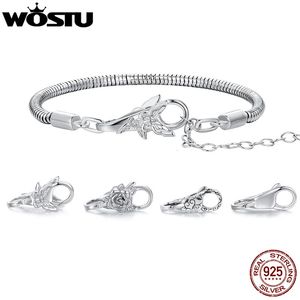 Catena WOSTU Reale 925 Sterling Silver Basic Snake Bangle Bracciale Farfalla Fiore Chiusura Fibbia Per Charms Fai da te Perline Gioielli Fai regalo 231027