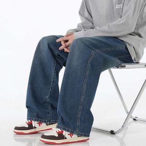 Herbst Neue Männer Breite Bein Jeans Baggy Mode Elastische Taille Retro Gewaschen Klassische Gerade Denim Hosen Koreanische Streetwear