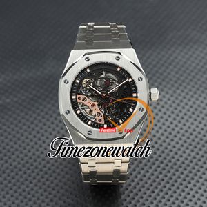 41mm Ny automatisk herrklettskelett Dial Tourbillon 15407 Rostfritt stålfodral Armband Gents Watches TimezoneWatch Z20B