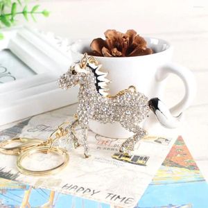 Keychains toppsäljande vit hästknappen Fashion Cute Purse Bag Rhinestone Crystal Key Chain Women Pendant Charm Gift