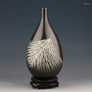 Vasi Jingdezhen, vaso in ceramica nera con smalto deciso, motivo a loto, per l'ornamento moderno del salotto di casa