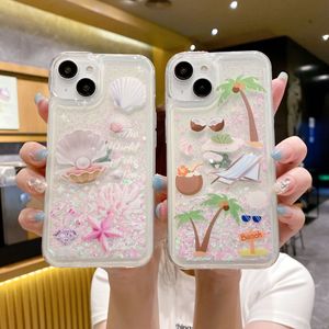 Per iPhone 15 14 13 12 11 Pro Max Custodia Glitter Liquid Quicksand Unicorn Flamingo Coconut Tree 14 15 Plus Cover