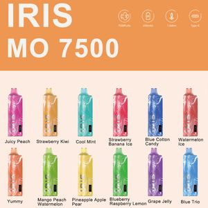 IRIS MO 7500 PULDS Disponibla Vape Puff Vapes Disponibla Puff E-cigarett med smart skärmdisplay 650 mAh Uppladdningsbar typ-C 12 frukt smaker