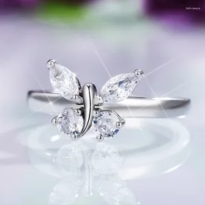 Cluster Rings Copper Butterfly Shaped Zircon Ring Female Romantic Qixi Valentine's Day Gift Exquisite Simple Luxury Student