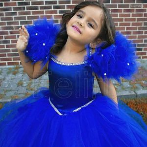 Abiti da ragazza Plus Size 0-16Y Royal Blue Tulle Flower Dress Perline Compleanno Baby Wedding Party Abiti Prima Comunione Customes