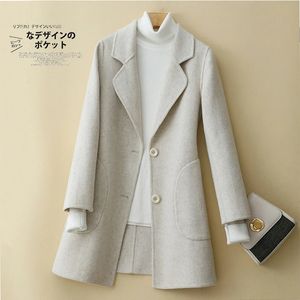 Женское двустороннее кашемировое пальто из смесовой шерсти средней длины, антисезонный высококачественный маленький шерстяной пиджак 231027