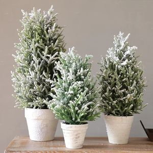 Christmas Decorations 40/50/60CM Artificial Plants Bonsai Christmas Tree snow White Pot Flowers Fake Flowers Potted Table Ornament Home Decoration 231027